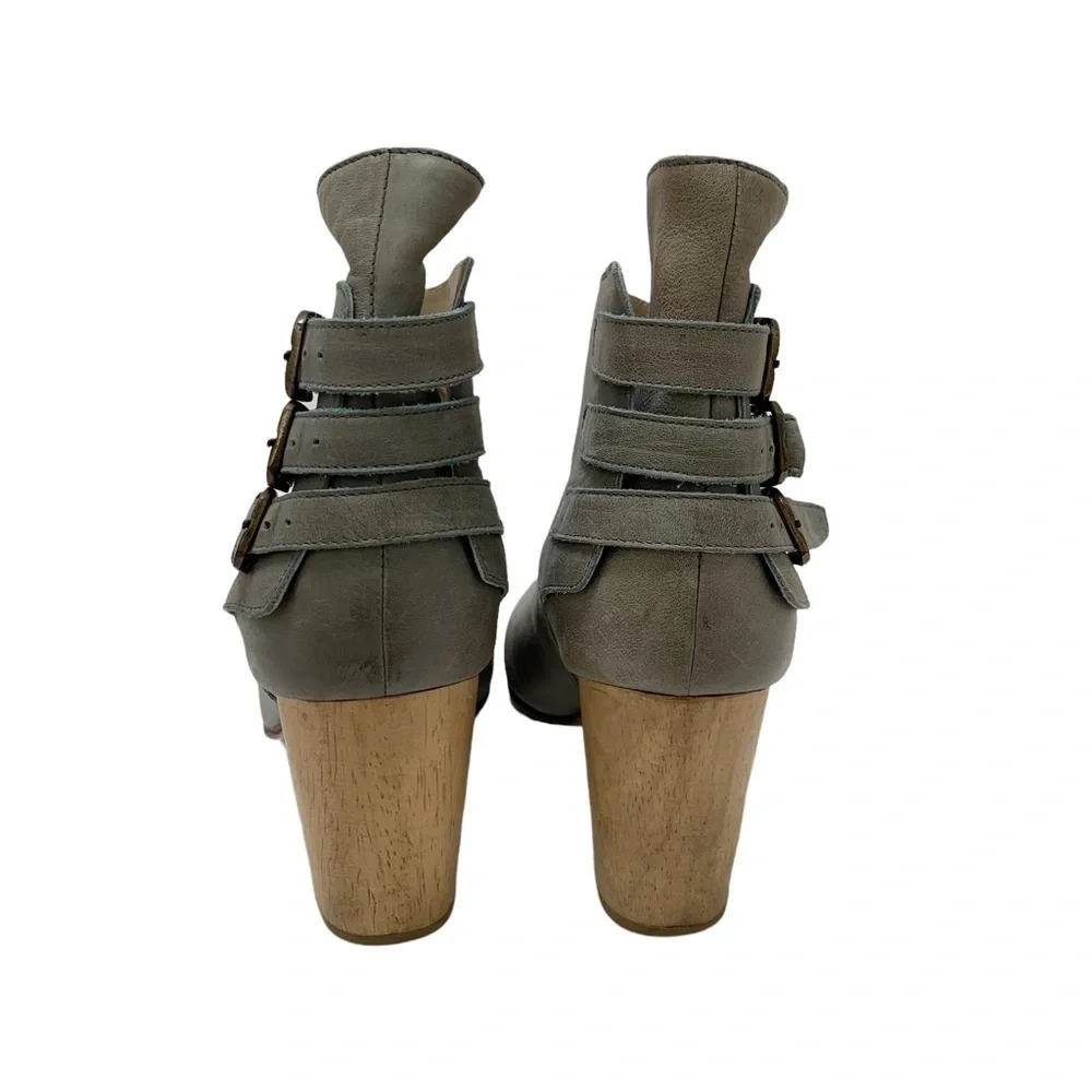 Fortress of Inca Leather Booties Size 6 Ankle Boots Heel Buckles Gray Green